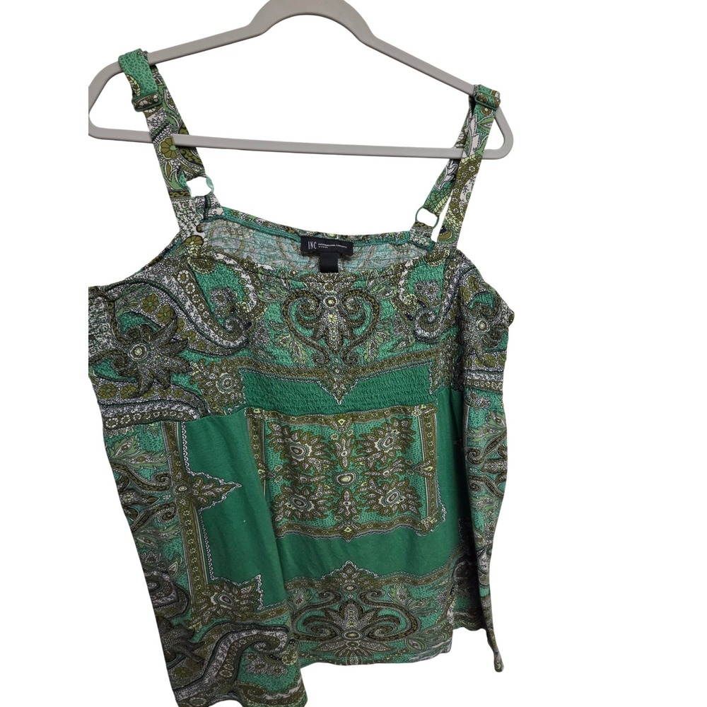 INC International Concepts Woman 3X Green Paisley Print‎ Tank Top